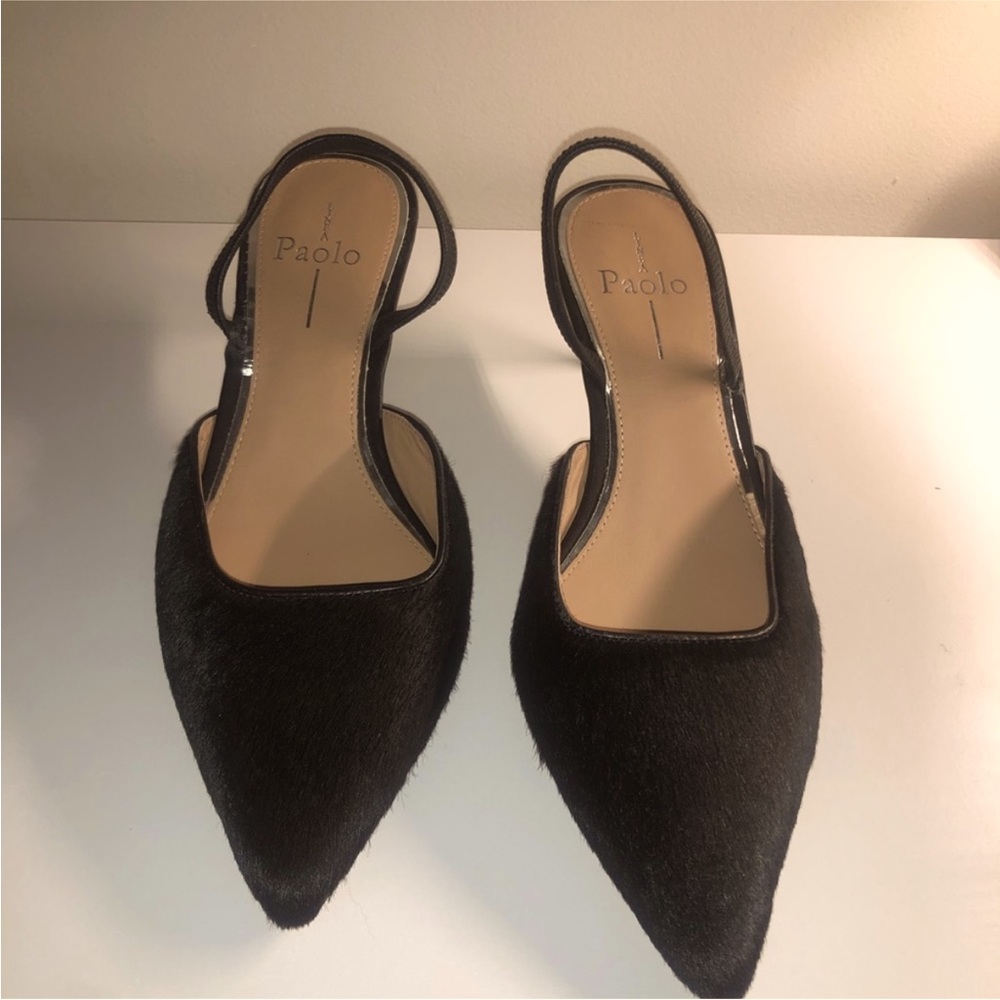 Black Calf Hair Sling Back Heels